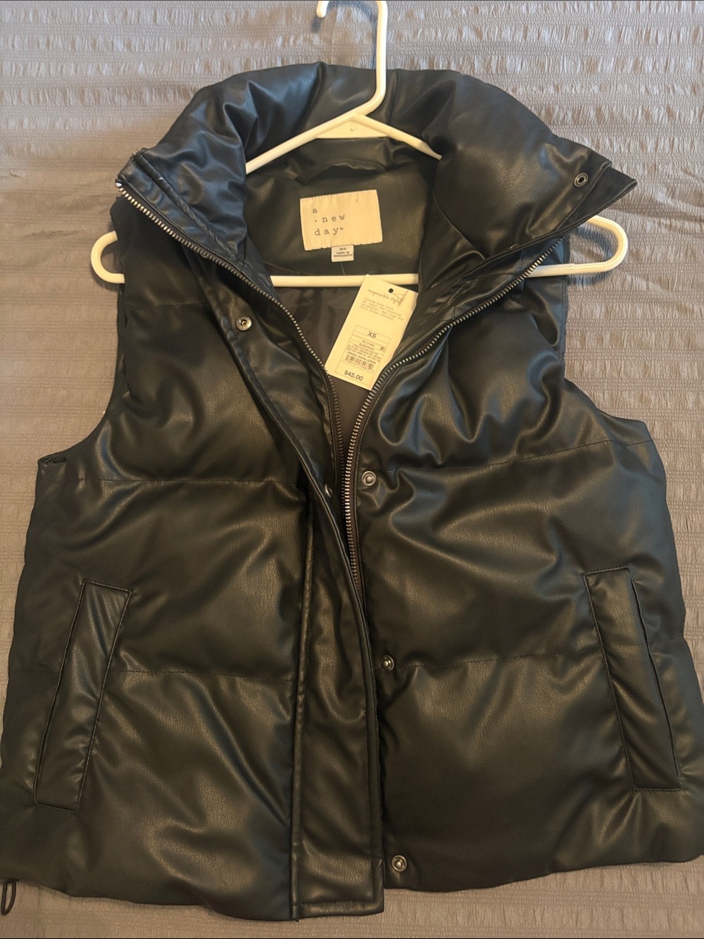 a new day Black Faux-Leather Puffer Vest with High Collar